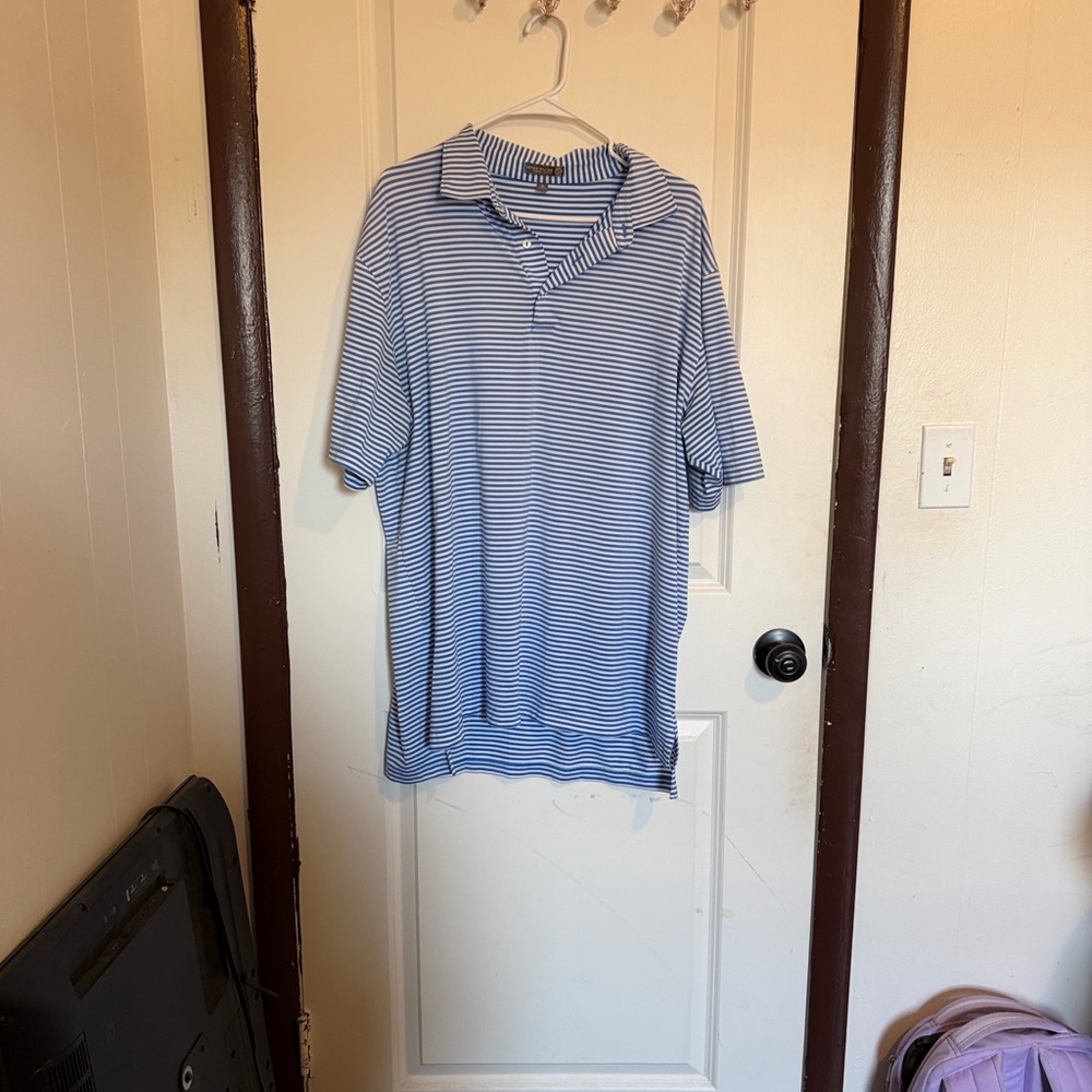 Peter Millar Navy and White Striped Polo